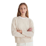 Yerse - 45531-2 - Jersey color crudo de lana con flores bordadas al tono y acabados acanalados - Mujer
