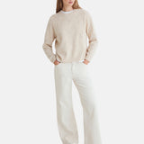 Yerse - 45531-2 - Jersey color crudo de lana con flores bordadas al tono y acabados acanalados - Mujer