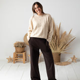 Yerse - 45531-2 - Jersey color crudo de lana con flores bordadas al tono y acabados acanalados - Mujer