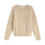 Yerse - 45531-2 - Jersey color crudo de lana con flores bordadas al tono y acabados acanalados - Mujer