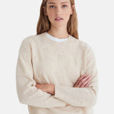 Yerse - 45531-2 - Jersey color crudo de lana con flores bordadas al tono y acabados acanalados - Mujer