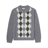 Yerse - 45589-333 - Jersey gris de rombos 100% lana merina con cuello polo - Mujer