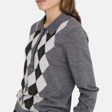 Yerse - 45589-333 - Jersey gris de rombos 100% lana merina con cuello polo - Mujer