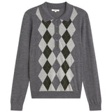 Yerse - 45589-333 - Jersey gris de rombos 100% lana merina con cuello polo - Mujer