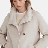 Yerse - 45608-2 - Abrigo corto color crudo de lana y alpaca con cuello chimenea - Mujer