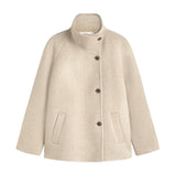 Yerse - 45608-2 - Abrigo corto color crudo de lana y alpaca con cuello chimenea - Mujer