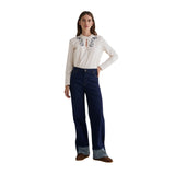 Yerse - 45851-56 - Pantalones vaqueros wide leg azul índigo de algodón orgánico con bajo vuelto - Mujer