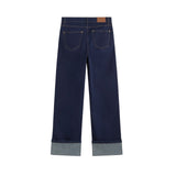 Yerse - 45851-56 - Pantalones vaqueros wide leg azul índigo de algodón orgánico con bajo vuelto - Mujer