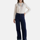Yerse - 45851-56 - Pantalones vaqueros wide leg azul índigo de algodón orgánico con bajo vuelto - Mujer