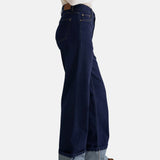 Yerse - 45851-56 - Pantalones vaqueros wide leg azul índigo de algodón orgánico con bajo vuelto - Mujer