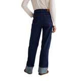 Yerse - 45851-56 - Pantalones vaqueros wide leg azul índigo de algodón orgánico con bajo vuelto - Mujer