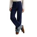 Yerse - 45851-56 - Pantalones vaqueros wide leg azul índigo de algodón orgánico con bajo vuelto - Mujer