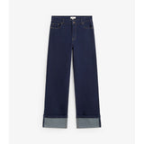 Yerse - 45851-56 - Pantalones vaqueros wide leg azul índigo de algodón orgánico con bajo vuelto - Mujer