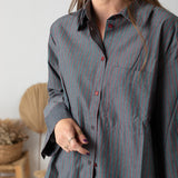 Yerse - 45878-226 - Camisa verde 100% algodón con estampado de rayas verticales - Mujer