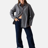 Yerse - 45878-226 - Camisa verde 100% algodón con estampado de rayas verticales - Mujer