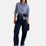 Yerse - 45879-251 - Camisa de popelín de algodón orgánico con estampado de rayas - Mujer