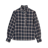 Yerse - 45880-455 - Blusa de manga larga 100% algodón con estampado de cuadros - Mujer