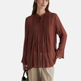 Yerse - 45888-13 - Blusa marrón plisada de tejido Georgette 100% viscosa - Mujer