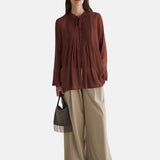 Yerse - 45888-13 - Blusa marrón plisada de tejido Georgette 100% viscosa - Mujer