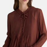 Yerse - 45888-13 - Blusa marrón plisada de tejido Georgette 100% viscosa - Mujer
