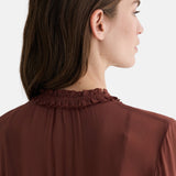 Yerse - 45888-13 - Blusa marrón plisada de tejido Georgette 100% viscosa - Mujer