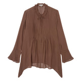 Yerse - 45888-13 - Blusa marrón plisada de tejido Georgette 100% viscosa - Mujer