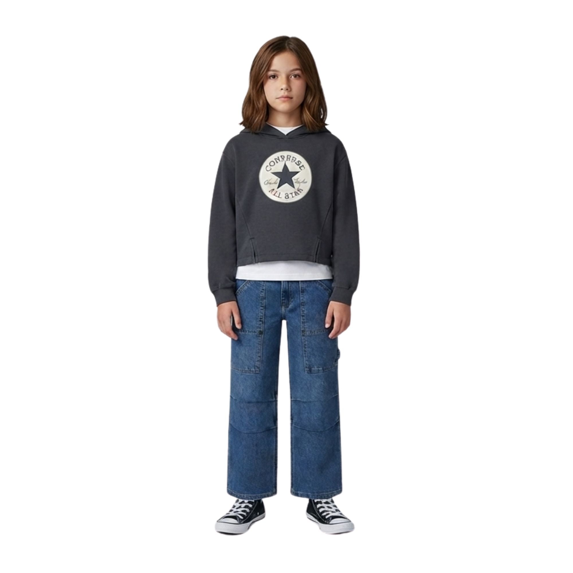 Sudadera gris Converse para niña con logo All Star | Konestilochic
