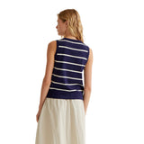 Compañía Fantástica - 61C10408 – Chaleco 100% viscosa con estampado de rayas azul marino y blanco - Mujer