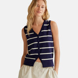 Compañía Fantástica - 61C10408 – Chaleco 100% viscosa con estampado de rayas azul marino y blanco - Mujer