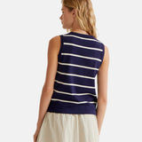 Compañía Fantástica - 61C10408 – Chaleco 100% viscosa con estampado de rayas azul marino y blanco - Mujer