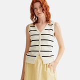 Compañía Fantástica - 61C10409 – Chaleco 100% viscosa con estampado de rayas blanco y negro - Mujer