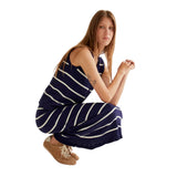 Compañía Fantástica - 61C10410 – Falda midi 100% viscosa azul con rayas blancas - Mujer