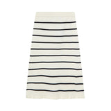 Compañía Fantástica - 61C10411 – Falda midi 100% viscosa blanca con rayas negras - Mujer