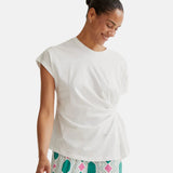 Compañía Fantástica - 61C11023 – Camiseta blanca 100% algodón con nudo lateral – Mujer