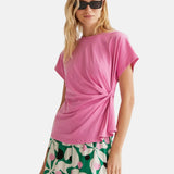 Compañía Fantástica - 61C11024 – Camiseta rosa 100% algodón con nudo lateral – Mujer