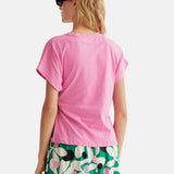 Compañía Fantástica - 61C11024 – Camiseta rosa 100% algodón con nudo lateral – Mujer