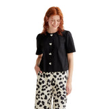Compañía Fantástica - 61C11033 – Top negro 100% algodón con botones de corazones - Mujer