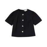 Compañía Fantástica - 61C11033 – Top negro 100% algodón con botones de corazones - Mujer