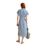 Compañía Fantástica - 61C40017 – Vestido azul midi de rayas 100% viscosa con cintura lazada - Mujer