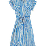 Compañía Fantástica - 61C40017 – Vestido azul midi de rayas 100% viscosa con cintura lazada - Mujer