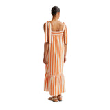 Compañía Fantástica - 61C41034 – Vestido largo de tirantes 100% algodón con estampado de rayas naranjas - Mujer