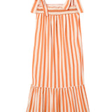 Compañía Fantástica - 61C41034 – Vestido largo de tirantes 100% algodón con estampado de rayas naranjas - Mujer