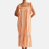 Compañía Fantástica - 61C41034 – Vestido largo de tirantes 100% algodón con estampado de rayas naranjas - Mujer