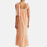 Compañía Fantástica - 61C41034 – Vestido largo de tirantes 100% algodón con estampado de rayas naranjas - Mujer