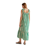 Compañía Fantástica - 61C41047 – Vestido largo verde de rayas 100% algodón con tirantes lazados - Mujer