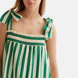 Compañía Fantástica - 61C41047 – Vestido largo verde de rayas 100% algodón con tirantes lazados - Mujer