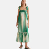 Compañía Fantástica - 61C41047 – Vestido largo verde de rayas 100% algodón con tirantes lazados - Mujer