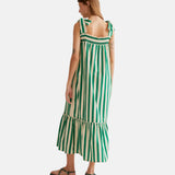 Compañía Fantástica - 61C41047 – Vestido largo verde de rayas 100% algodón con tirantes lazados - Mujer