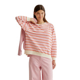 Compañía Fantástica - 61C42021 – Sudadera 100% algodón de rayas rosas y rojas con hombros ligeramente caídos - Mujer