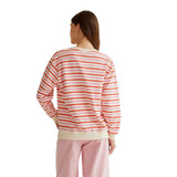 Compañía Fantástica - 61C42021 – Sudadera 100% algodón de rayas rosas y rojas con hombros ligeramente caídos - Mujer